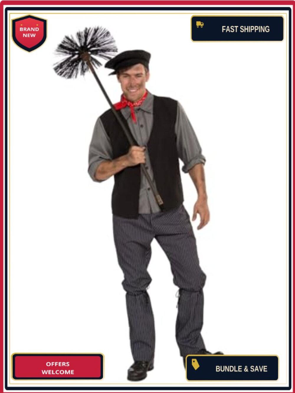 Men's Chimney Sweep Costume Hat Scarf Shirt Vest Pants Set